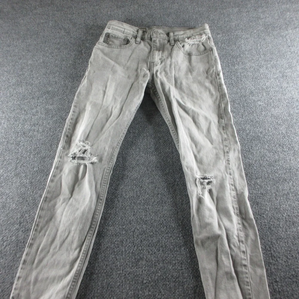 Levis 512 Jeans Mens 28x28 Gray Slim Tapered Light Wash Distressed Stretch Denim